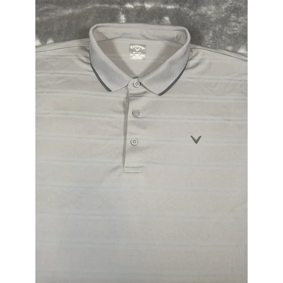 Callaway Opti-Dri Polo Mens XXL 2XL Gray Performance Striped Short Sleeve Shirt - Picture 2 of 10